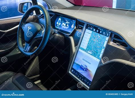 The Dashboard of a Full-sized, All-electric, Luxury, Crossover SUV Tesla Model X. Editorial ...