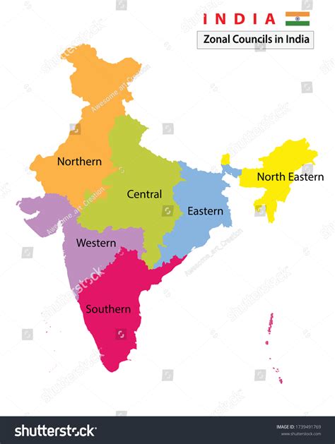 India map. Zones and regions. Administrative map - Royalty Free Stock ...