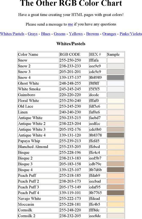 Rgb Color Code Chart Pdf