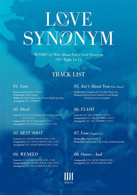 WONHO - 1st Mini Album Part 2 : 'Love Synonym (#2) Right for Us' (Tracklist) : r/kpop