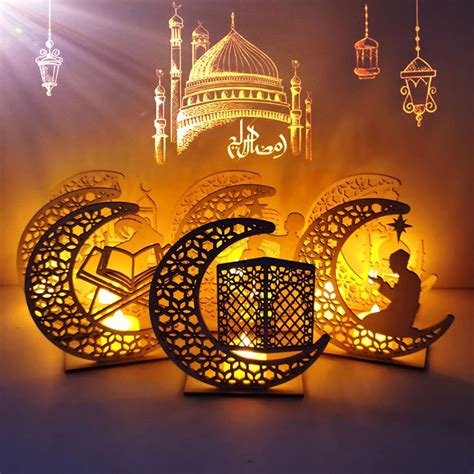 Satın alın 8 Styles DIY Wooden Ramadan Decorations Moon LED Candle Lamp ...