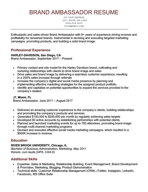 Brand Ambassador Resume (Example & Writing Tips)