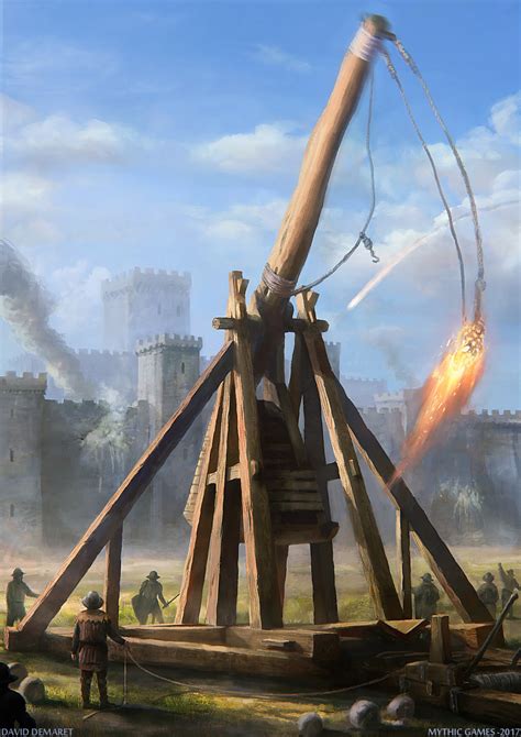 Trebuchet with a Flaming Missile - Siege Engine | Fantasy landscape, Fantasy concept art ...