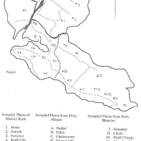 Map of Districts Kotli, Mirpur and Bhimber, Azad Kashmir showing the... | Download Scientific ...