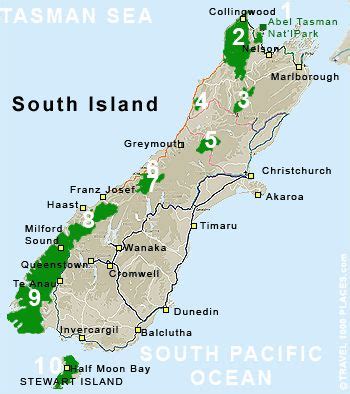 A map that shows all the national parks in New Zealand. ( more info on each, in link) | New ...