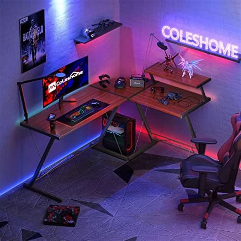 Coleshome Extra Large L Shaped Desk L Desk Gaming Computer Corner Desk with Round Corner with ...