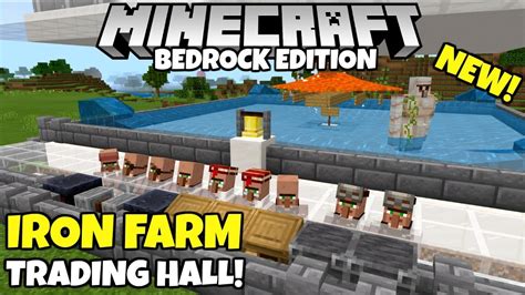 Minecraft Bedrock: Simple IRON FARM! And Villager Trading Hall! Village ...