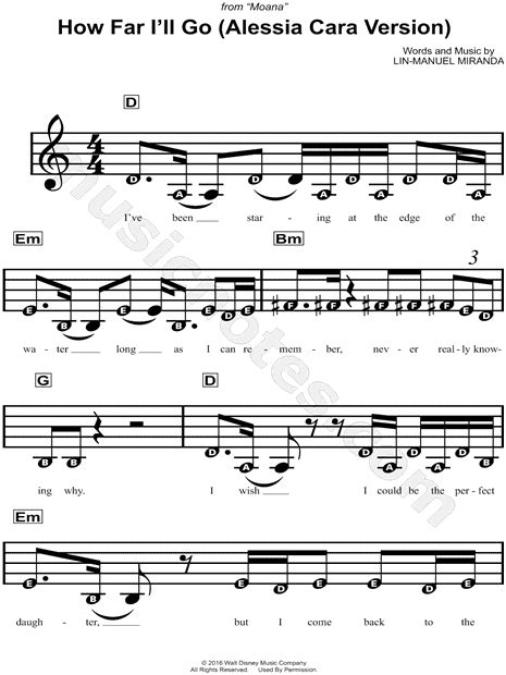 "How Far I'll Go (Alessia Cara Version)" from 'Moana' Sheet Music for Beginners in D Major ...