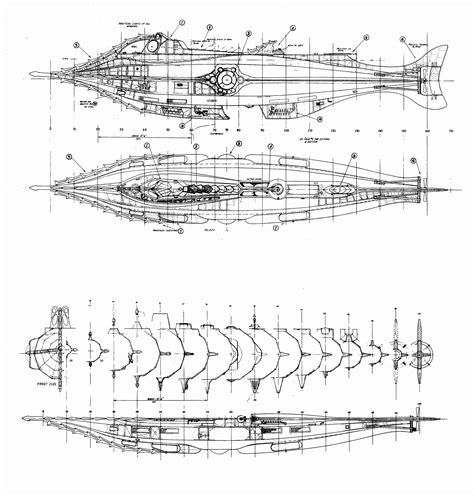 Disney Nautilus submarine Blueprint - Download free blueprint for 3D modeling