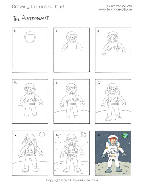 Easy Drawing Tutorials for Kids - Astronaut - Tim's Printables