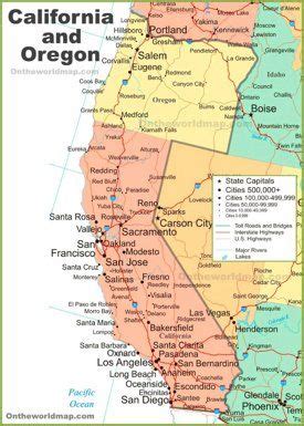 Map of California and Oregon | California map, Oregon map, Southern california map