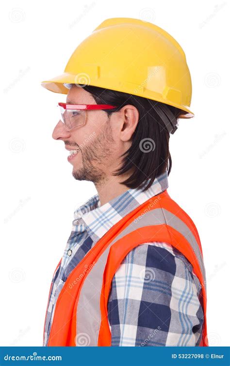 Young Construction Worker in Helmet Isolated on Stock Photo - Image of ...