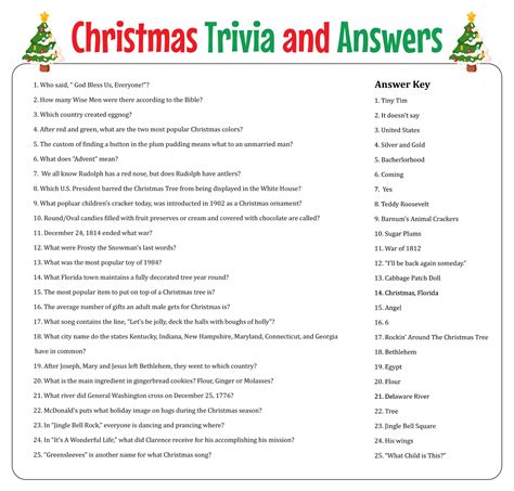 Christmas Trivia Game Printable