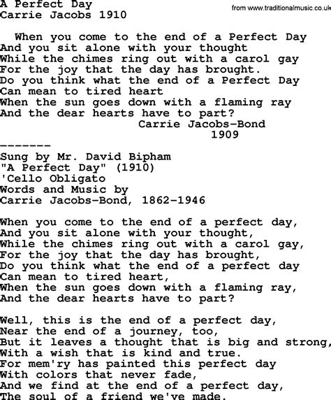 World War One(WW1)Era Song Lyrics for: A Perfect Day