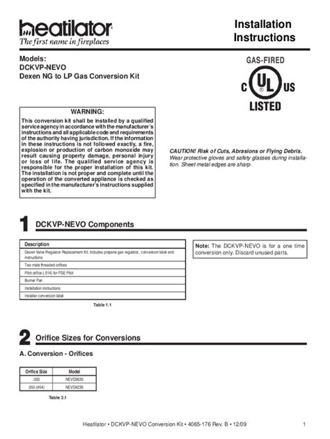 Fillable Online Installation Instructions For Propane Gas Conversion (Kit ... Fax Email Print ...