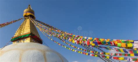 Panorama of Prayer Flags on the Boudhanath Stupa in Kathmandu Stock Photo - Image of building ...