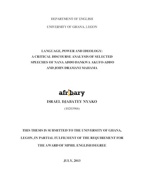 Language, Power And Ideology: A Critical Discourse Analysis Of Selected Speeches Of Nana Addo ...