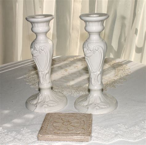 White ceramic candlesticks Made in Italy by RueGenevieveM on Etsy