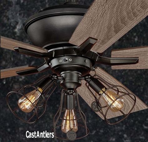 52" Edison Rustic Ceiling Fan w/ Industrial Cage Light | Rustic ceiling fan, Rustic ceiling ...