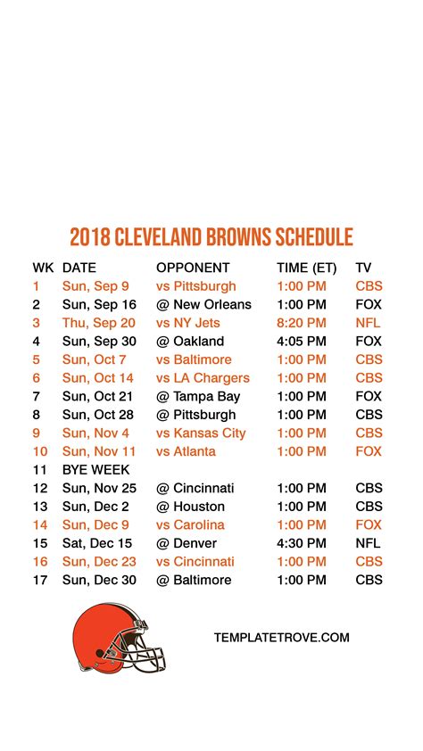 cleveland browns printable schedule – PrintableTemplates