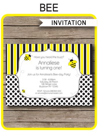 Bee Party Invitations Template | Birthday Party