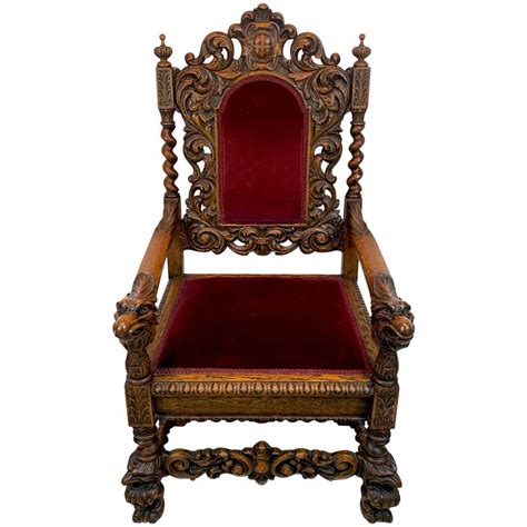 Antique Oversized Carved Medieval Throne Chair at 1stDibs