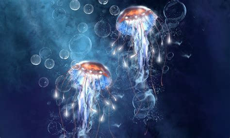 bubbles, Jellyfish, Under, Water, Art, Bubbles, Sea Wallpapers HD / Desktop and Mobile Backgrounds