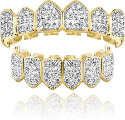 TOPGRILLZ Diamond Grills for Your Teeth Women 18K Gold Plated Fully ...