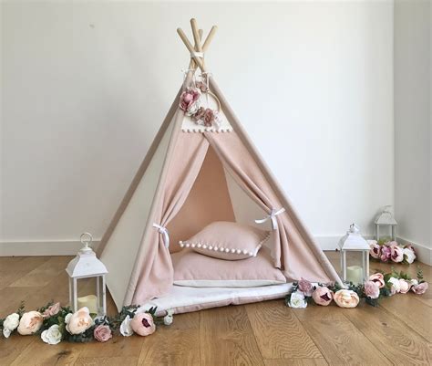 Teepee Set Childrens Teepee Set in NEW Blush Pink & Ivory | Etsy