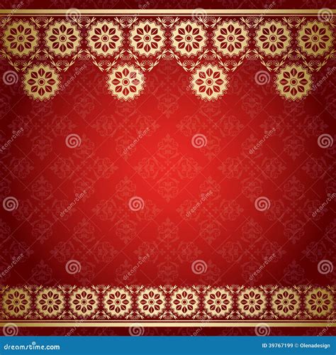 Red Vector Background with Golden Floral Border Stock Vector - Illustration of arabic, repeating ...