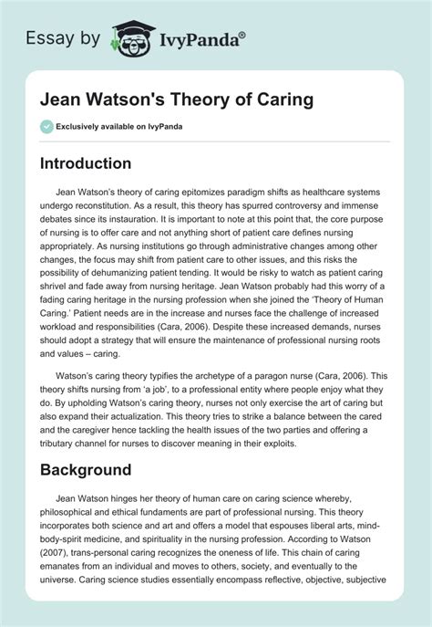 Jean Watson's Theory of Caring - 2001 Words | Essay Example