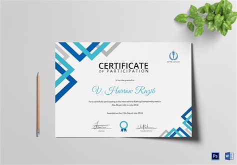 Certificate of Rafting Participation Design Template in PSD, Word