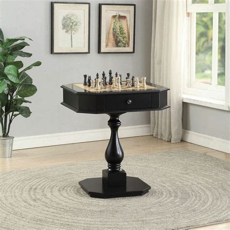 Bishop black finish wood chair side chess game table. Measures 28" x 28" x 31" H. Some assembly ...