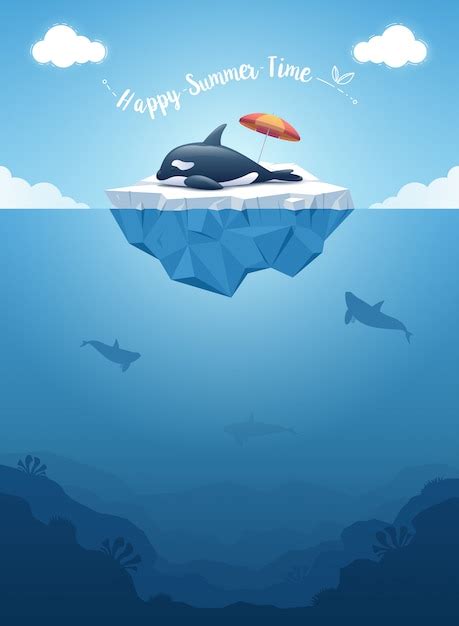 Cute orca whale sleeping on the iceberg | Premium Vector