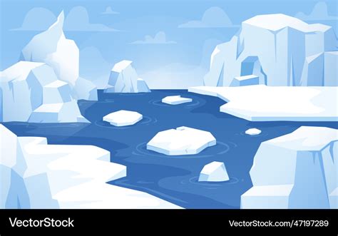 Cartoon arctic background floating icebergs Vector Image