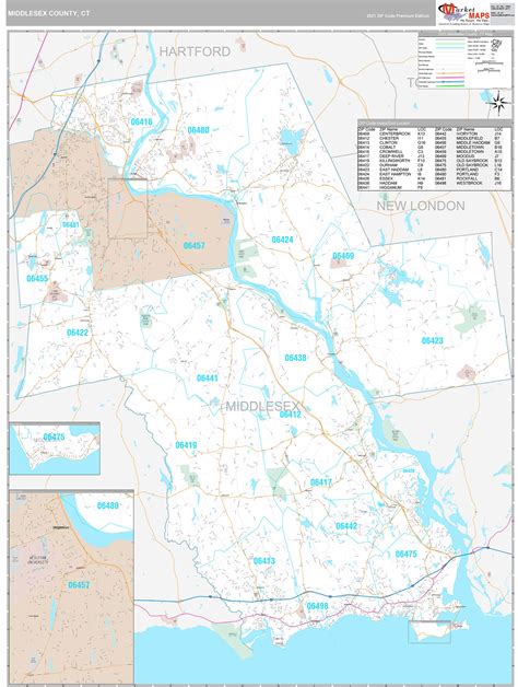 Middlesex County, CT Wall Map Premium Style by MarketMAPS