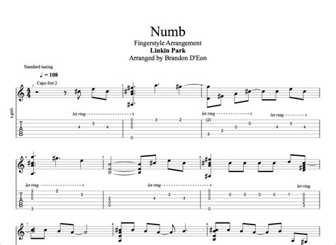 Numb (Linkin Park) Fingerstyle Tab – Brandon D'eon Music