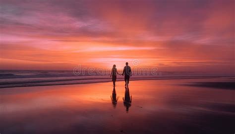 Silhouette of Couple Holding Hands at Sunset Generated by AI Stock ...