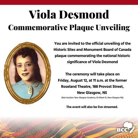 Viola Desmond Commemorative plaque unveiling August 12, 2022 – Black Cultural Centre for Nova Scotia