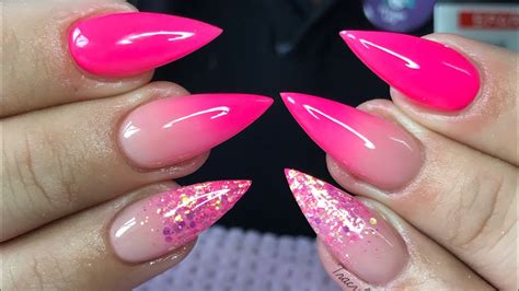 ACRYLIC NAIL TUTORIAL | NEON PINK DESIGN - YouTube