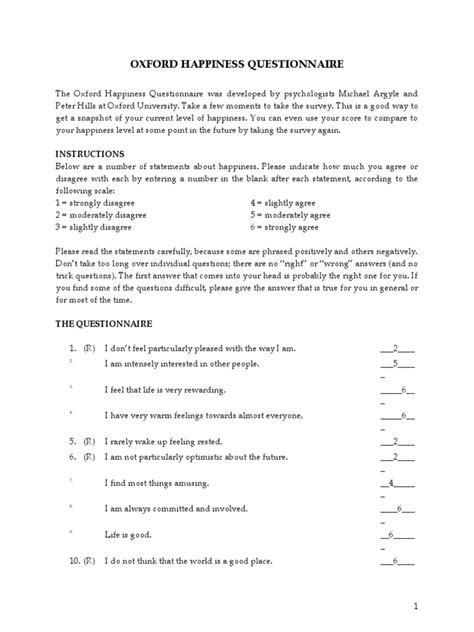 Oxford Happiness Questionnaire 2016 | PDF | Questionnaire | Happiness