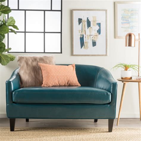 Noble House Clayton Modern Leather Loveseat, Teal - Walmart.com