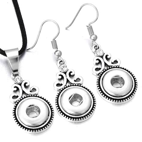 New Snap Jewelry Set 12mm Snap Button Necklace & 12mm Snap Earrings for ...