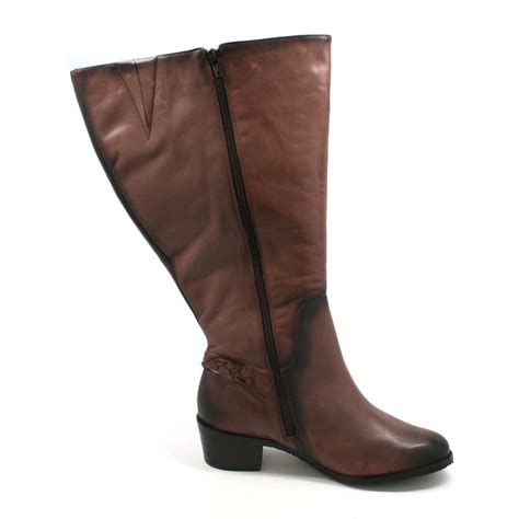 Rose Petals Curly Super Wide Calf Leather Riding Boot Tobacco - $173.40 ...