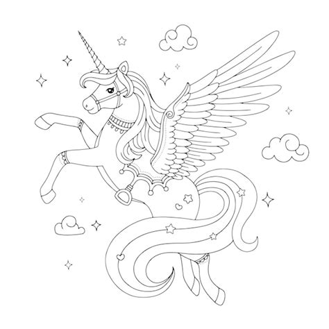 Premium Vector | Beautiful unicorn pegasus drawing coloring page