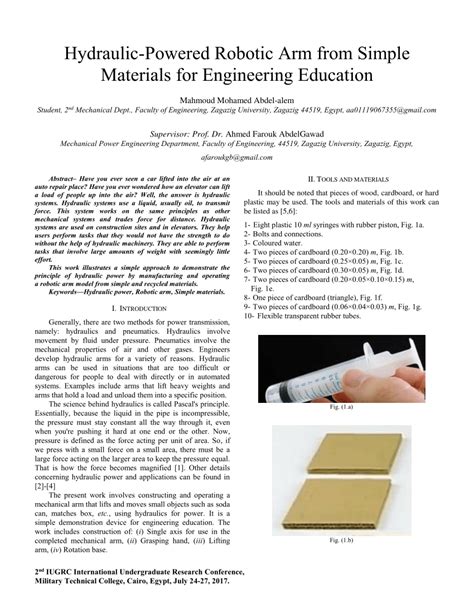 (PDF) Hydraulic-Powered Robotic Arm from Simple Materials for Engineering Education