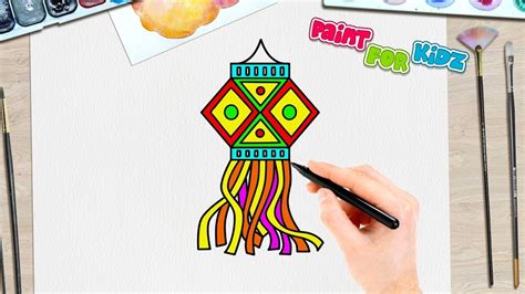 Diwali Lantern Drawing Easy For Kids The original watercolour drawing ...