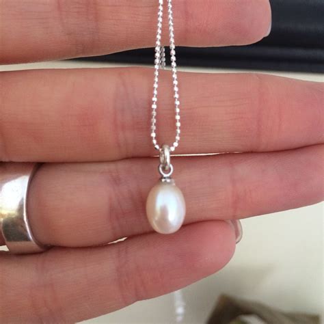 Freshwater Pearl drop necklace choker Sterling Silver white pearl necklace simple pearl pendant ...