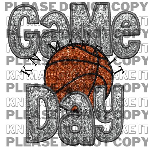 Game Day Basketball, Faux Embroidery Sequins Glitter Png, Basketball Game Day Glitter Png ...