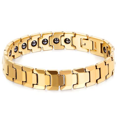 Men's High Polished Faceted Links Gold Plated Tungsten Carbide Magnetic Bracelet - BijouxStore ...